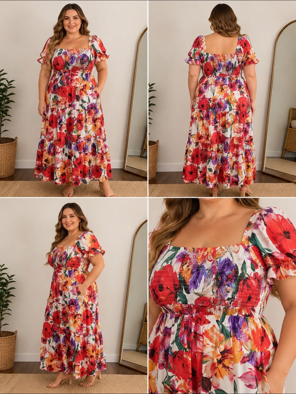 Floral Smocked Tiered Maxi Dress – Size XL / 14/16 New